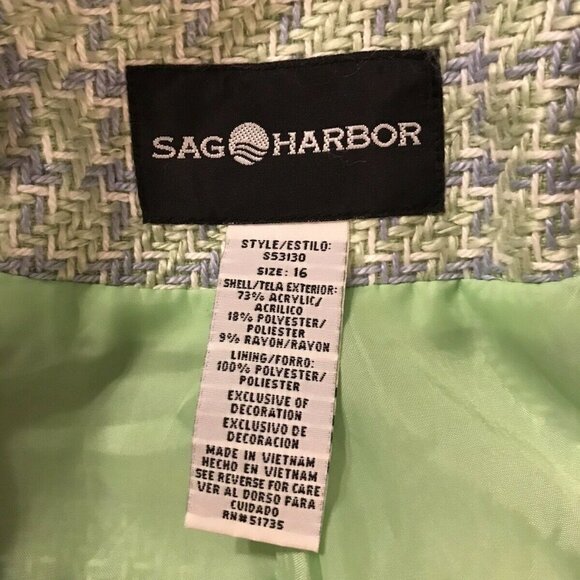Sag Harbor Women's Size 16. Green and Blue Tweedish Jacket Lined. Fringe $78  AL - Picture 6 of 7